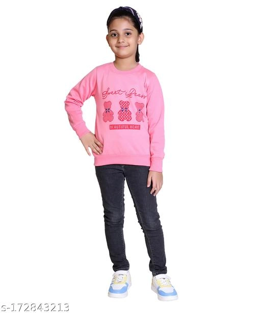 Woolen Printed Sweatshirt for Girls (Pink, 3-4 Years)