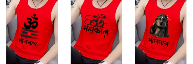 Polycotton Printed Gym Vest for Men (Red, S) (Pack of 3)