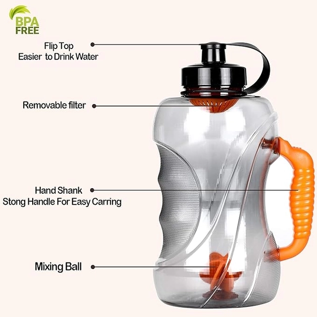 MAGIC PLUS Gym Water Bottle/ Protein Shaker Bottle/ Water Gallon (1.5 Ltr, Orange)