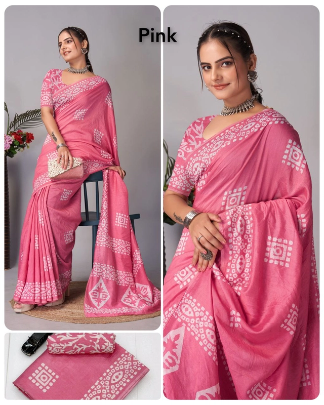 Chanderi Cotton Printed Sarees for Women (Pink, 6.3 m)