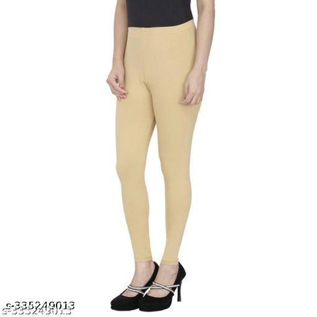 Cotton Lycra Leggings for Women (Beige, 26)