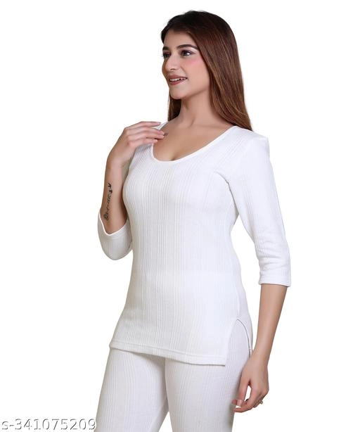 Woolen Thermal Top for Women (White, M)