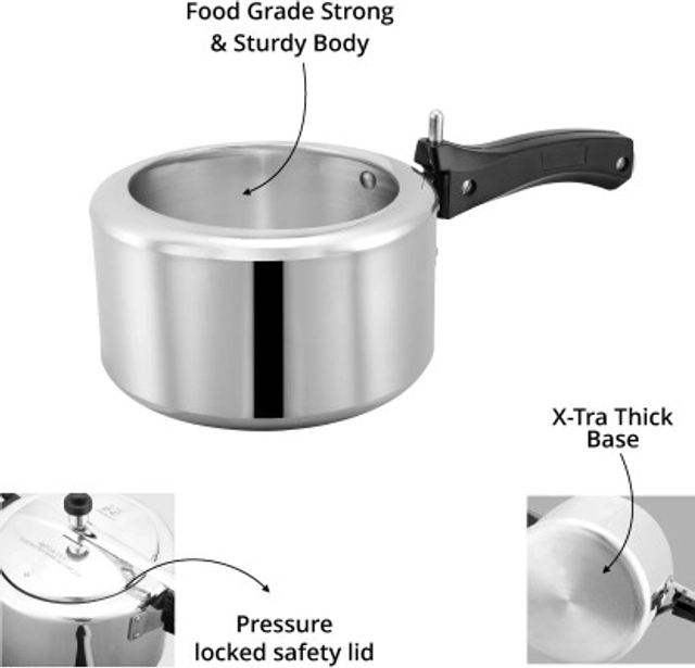 LEORON Aluminium Gold InnerLid Pressure Cooker Gas Stovetop Compatible (5 Ltr, pack of 1)