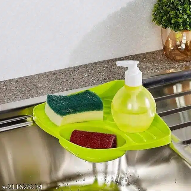 Kitchen Sink Corner with Sink Strainer (Green & Silver, Set of 2)