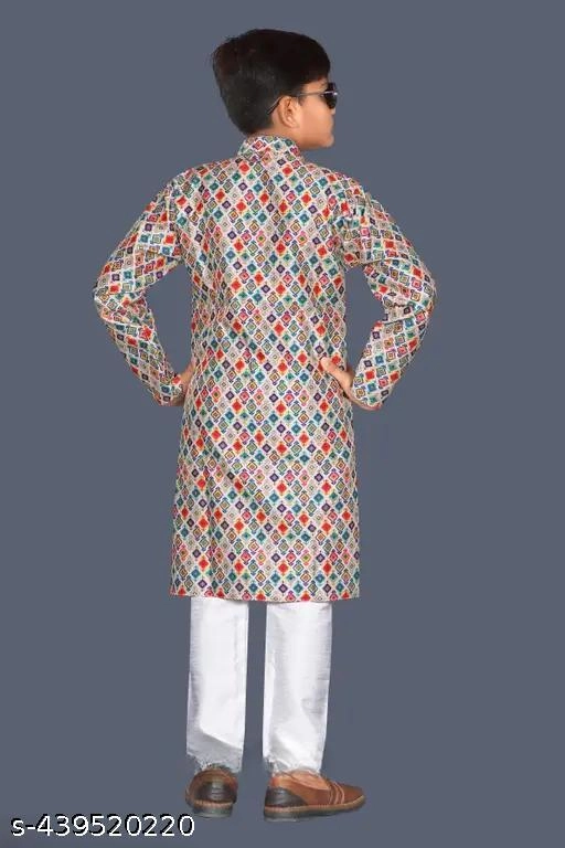 Cotton Printed Kurta with Pyjama for Boys (2-3 Years, Multicolor)