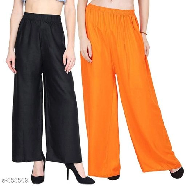 Rayon Palazzos for Women (Black & Orange, 32) (Pack of 2)