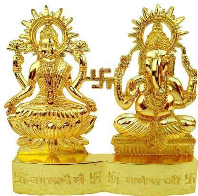 Shree Laxmi Ji & Shree Ganesh Ji Idol Brass (Gold, Pack of 1)