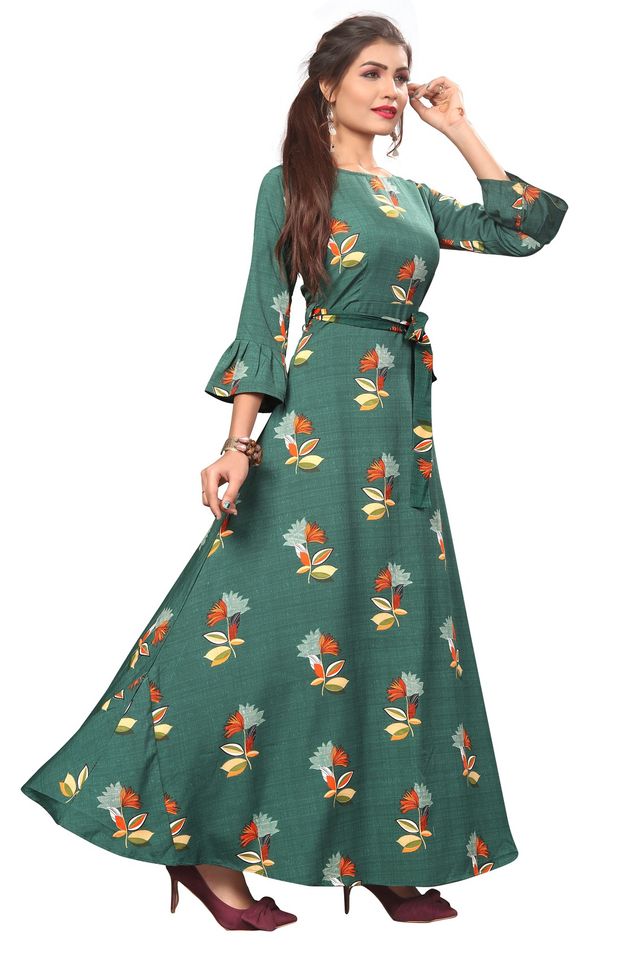 Fit and Flare Gown for womens (Green, XL) (NE2)