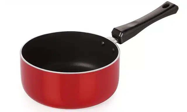 NIRLON Aluminium Sauce Pan (Red & Black, 1200 ml)