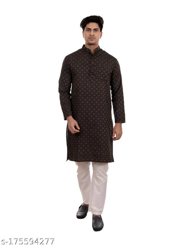 Cotton Blend Kurta for Men (Black, S)