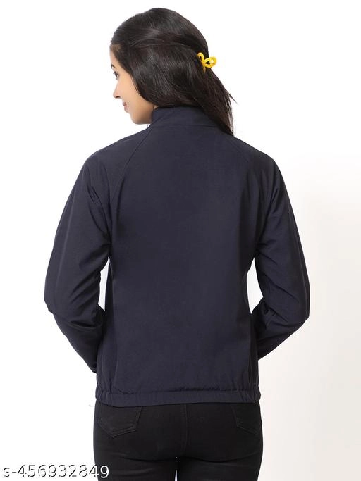 Cotton Blend Full Sleeves Jacket for Women (Navy Blue, L)