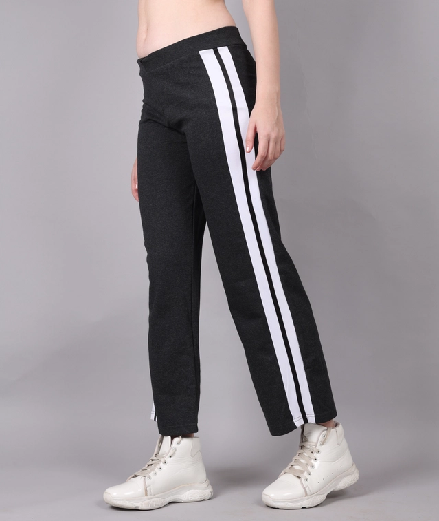 Cotton Colorblocked Trackpant for Women (Black, M)