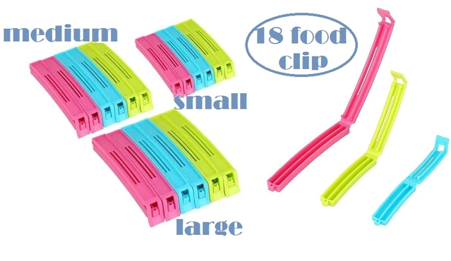 Plastic Food Bags Airtight Vaccum Sealer Clips (Multicolor, Set of 18)