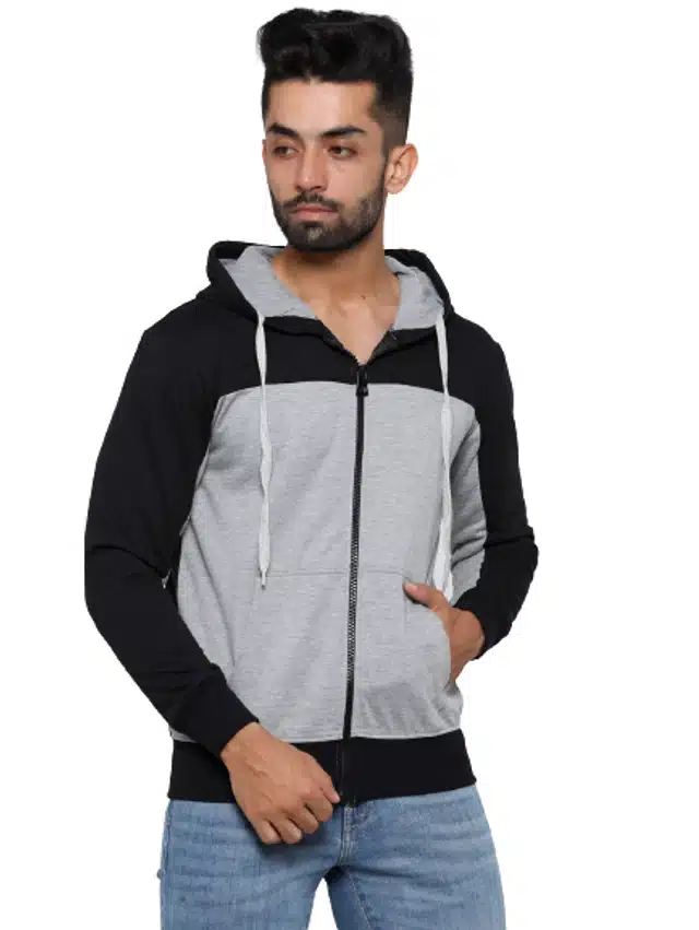 Full Sleeves Color Block Sweatshirt for Men (Grey & Black, S)