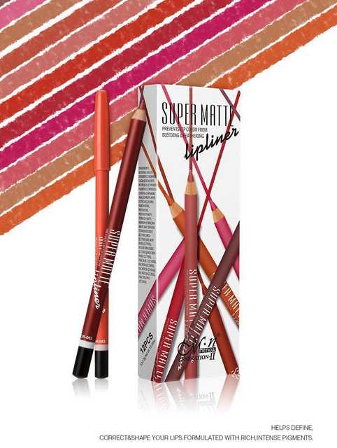 Lenon Makeup Accessory Me Now Super Matte Lip Liner Pencil (Multicolor) (Set of 12) (D292)