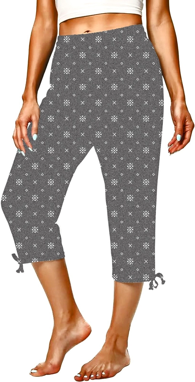 Cotton Printed Capris for Women (Light Grey, L)