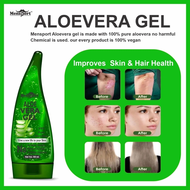 Mensport Aloevera Face Gel (130 ml), 24K Gold Face Serum (30 ml) & Natural Rose Water (100 ml) (Set of 3)