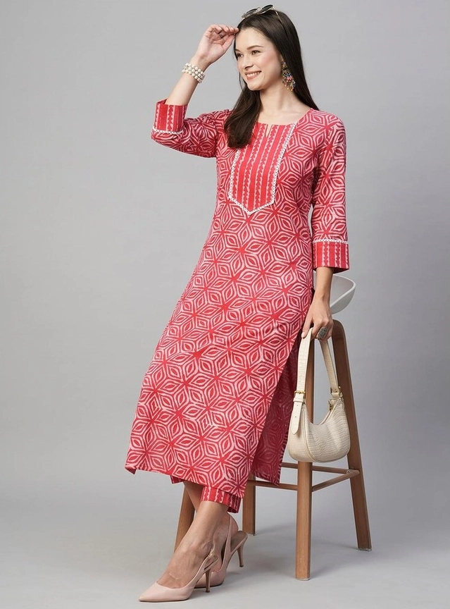 Viscose Rayon Printed Kurti for Women (Red, S)