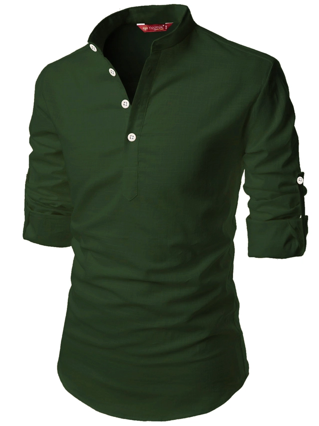 Cotton Solid Kurta for Men (Bottle Green, S)