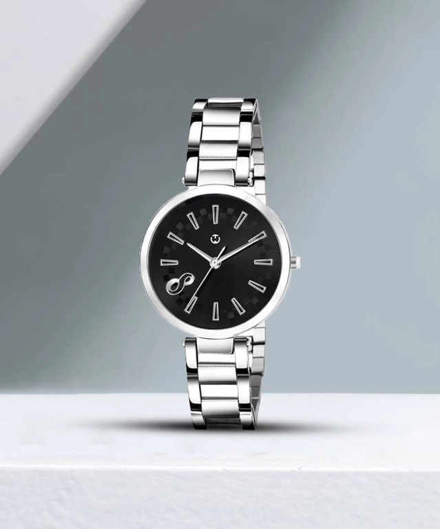 Analog Watch for Women (Silver & Black)