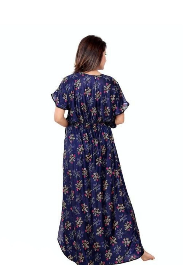 Satin Printed Kaftan for Women (Navy Blue, XL)