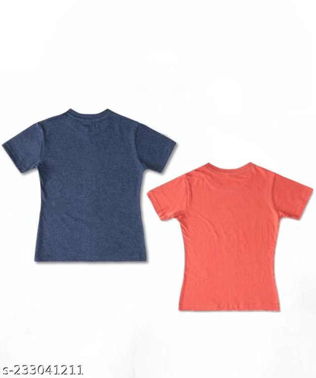 Cotton Blend Round Neck T-Shirt for Girls (Navy Blue & Peach, 1-2 Years) (Pack of 2)