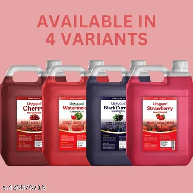  Lissyque Handwash Cherry, Watermelon, Black Current, Strawberry- 1000ml (Pack Of 4)