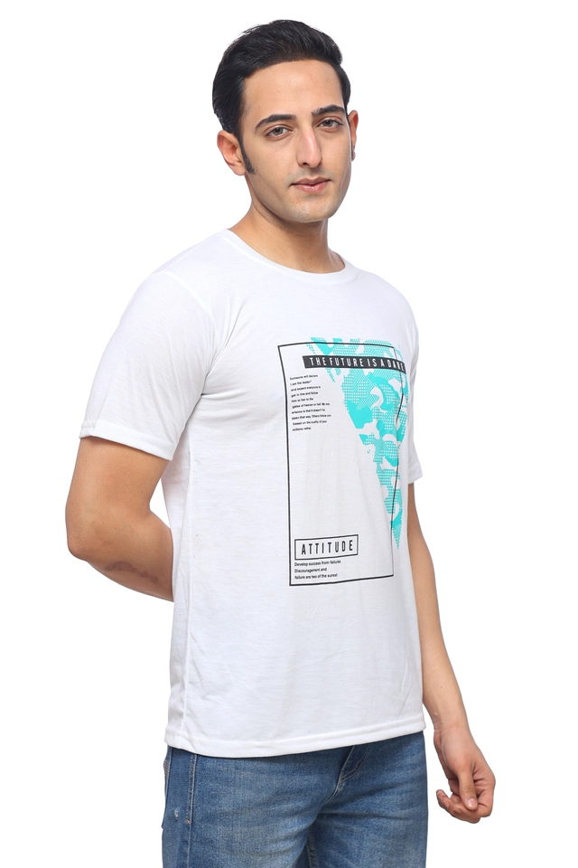 Round Neck Printed T-Shirt for Men (White, M)