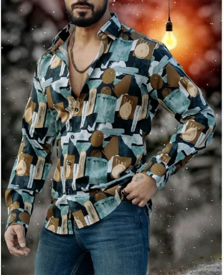 Full Sleeves Printed Shirt for Men (Multicolor, S)