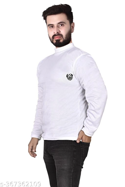 Woolen Striped Sweater for Men (White, M)