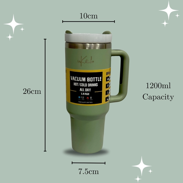 Stainless Steel Vacuum Insulated Tumbler with Straw (Green, 1200 ml)