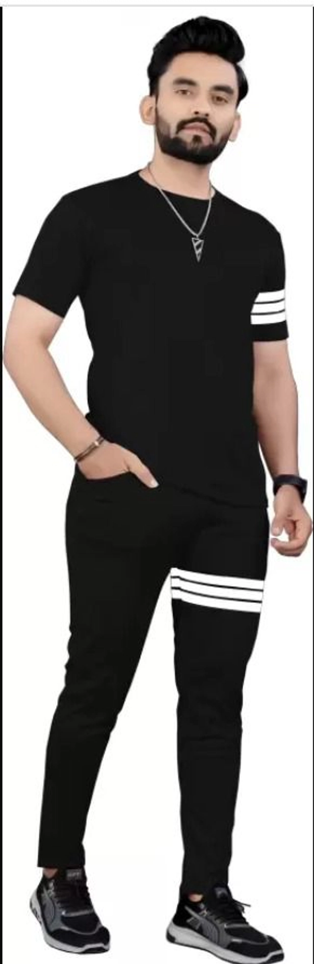 Polyester Solid Tracksuit for Men (Black, M)