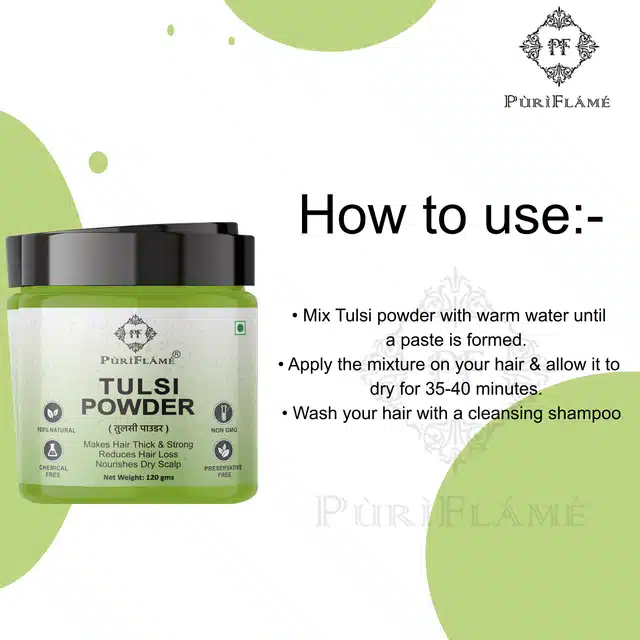 Puriflame Natural Tulsi Powder for Skin & Hair Growth (120 g)