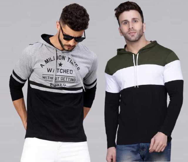 Men's Hooded Sweatshirt (Pack of 2) (Multicolor, L) (SVG-56)