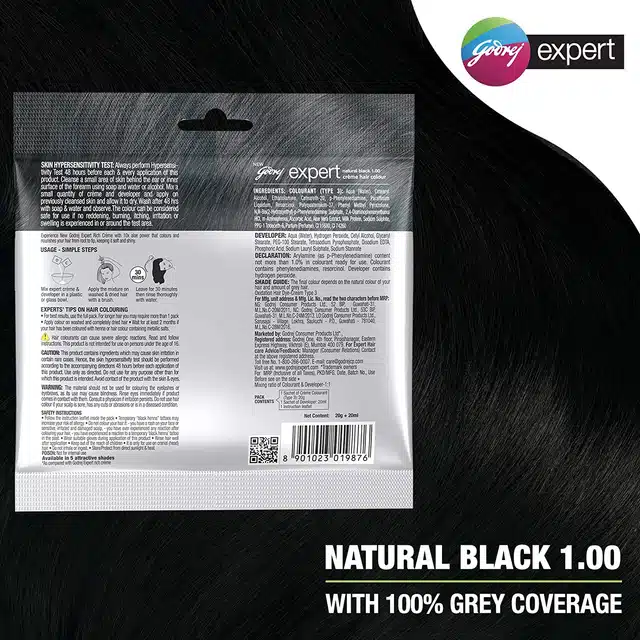Godrej Expert Rich Crème Hair Colour For Women & Men – (Natural Black Shade) (1.00) 20 g + 20 ml