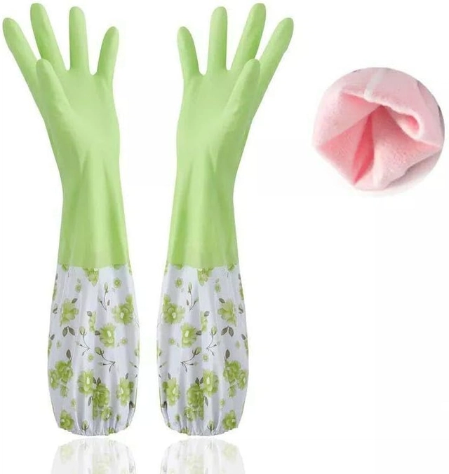 PVC Latex Kitchen Dishwashing Cleaning Gloves (Green, Set of 1)