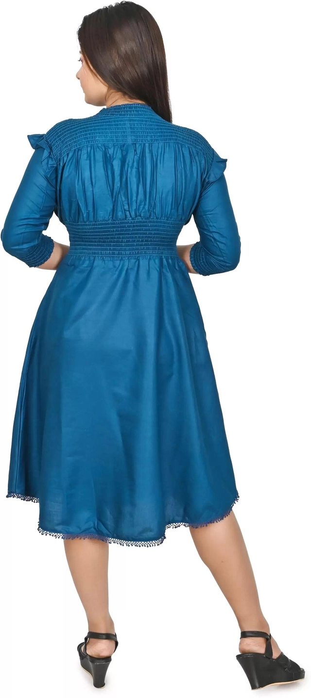 Cotton Solid Dress for Women (Blue, S)