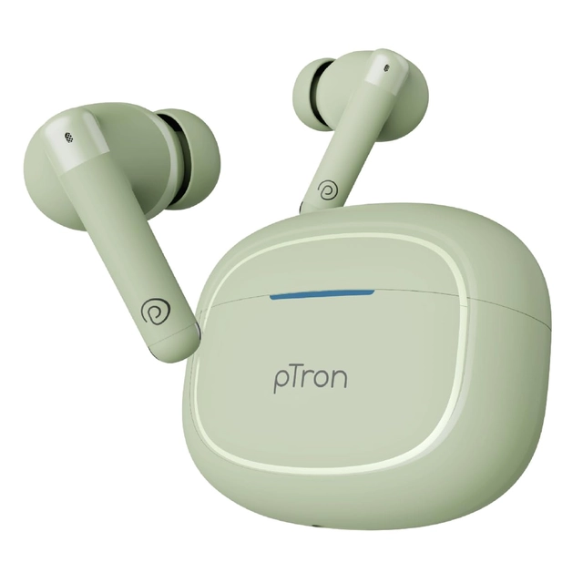 Ptron Wireless Earbuds Bluetooth with Charging Case (Green)