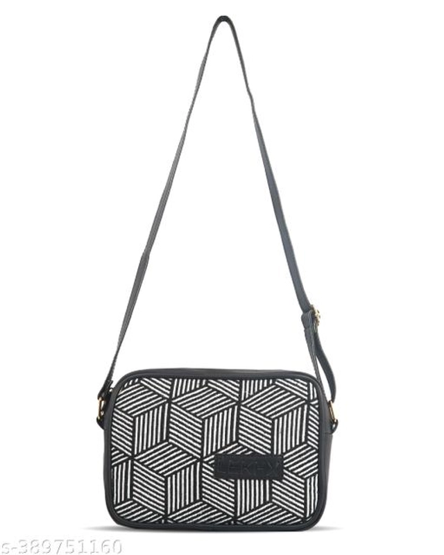 Canvas & Leather Cross Body Bag for Women (Black & White)