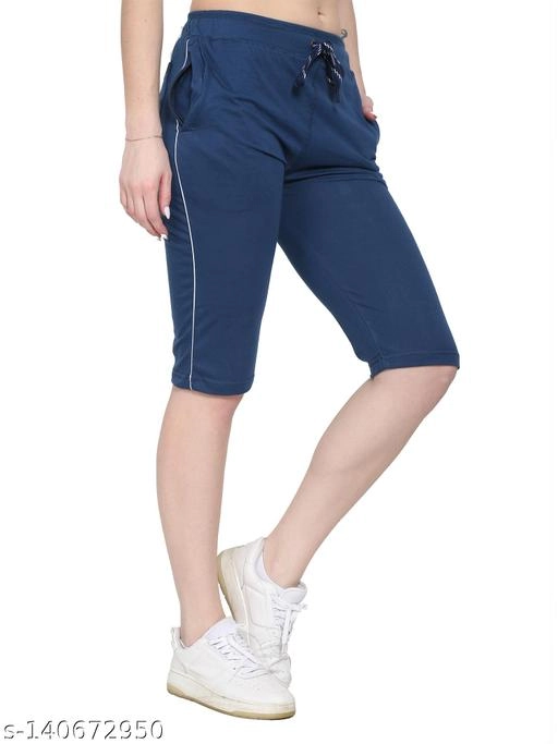 Cotton Blend Capris for Women (Blue, 30)