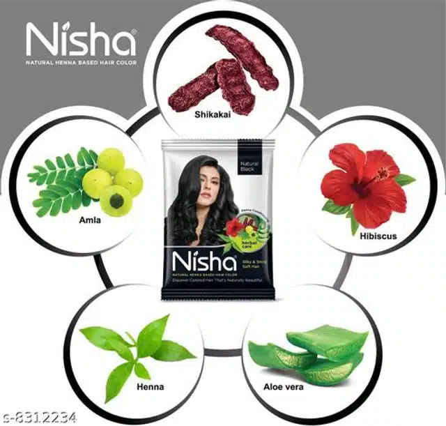 Nisha Henna Powder Hair Color (Natural Black, 25 g) (Pack of 8)