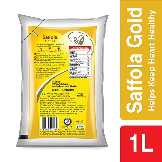 Saffola Gold Healthy Lifestyle Edible Oil 1 L (Pouch)