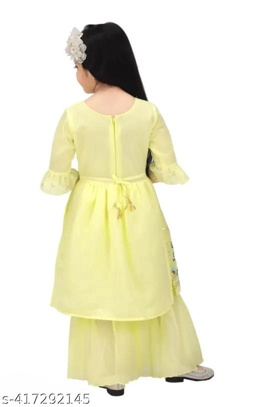 Georgette Kurta Set for Girls (Yellow, 12-18 Months)