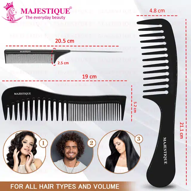 Professional Combs Set (Black, Set of 3)