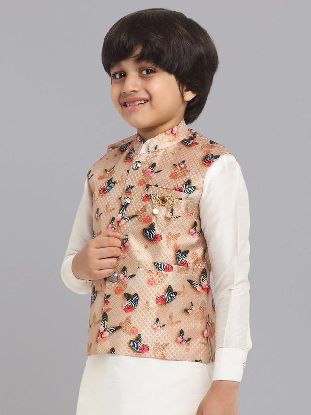 Jacquard Printed Jacket for Boys (Beige, 1-2 Years)