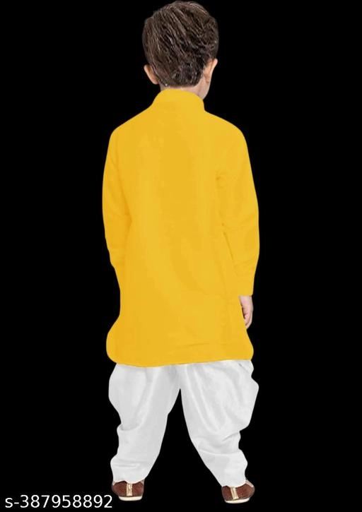 Cotton Checked Kurta with Pyjama for Boys (2-3 Years, Yellow & White)