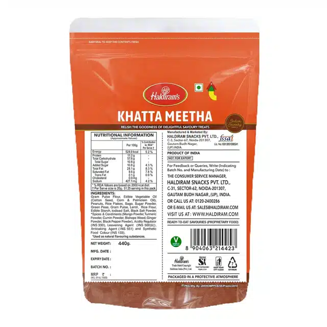 हल्दीराम खट्टा मीठा नमकीन 400 g + 40 g extra