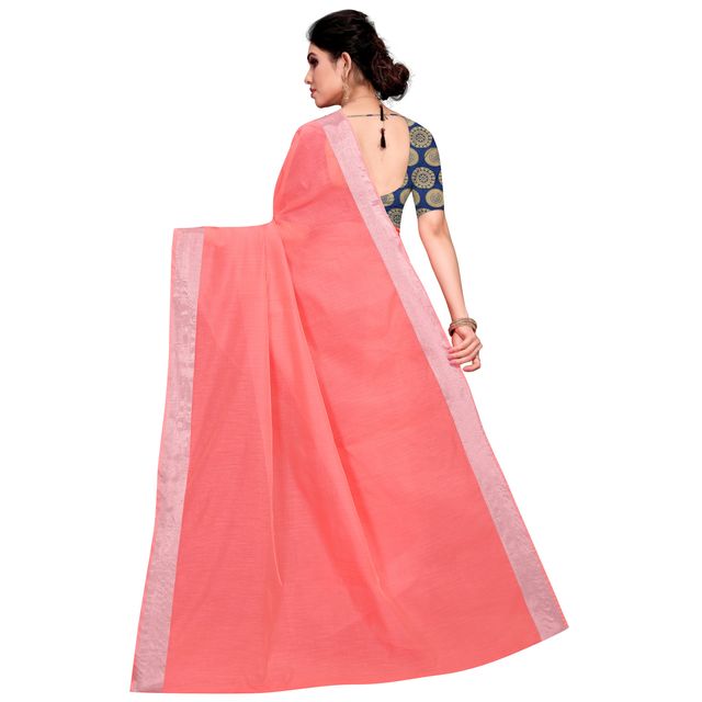 सिद्धिदाता टेक्सटाइल विमेंस कॉटन साड़ी विद अन-स्टीट्च्ड ब्रोकेड ब्लाउज पीस 