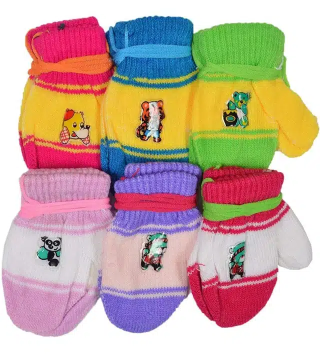 Knitted Hand Gloves for Kids (Multicolor, Pack of 6)
