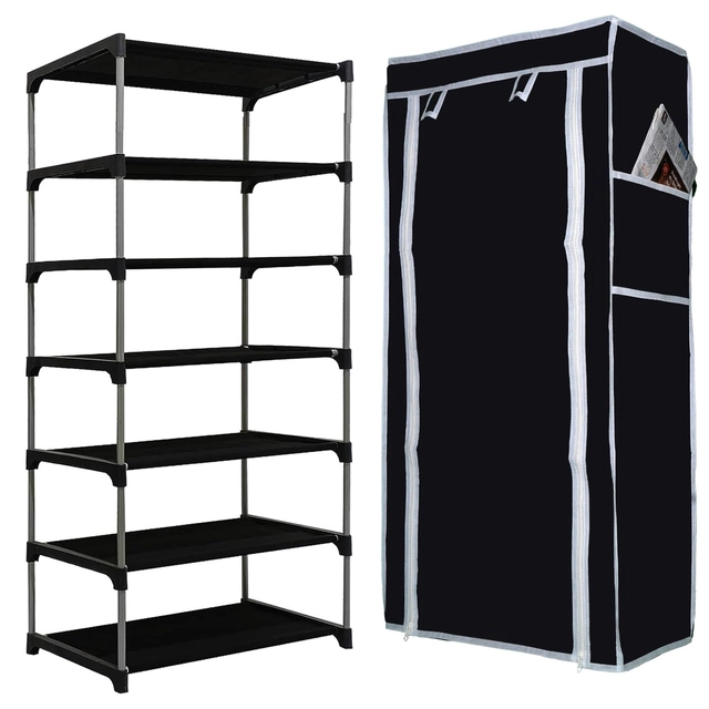 Metal 6 Layer Collapsible Shoe Rack (Black)